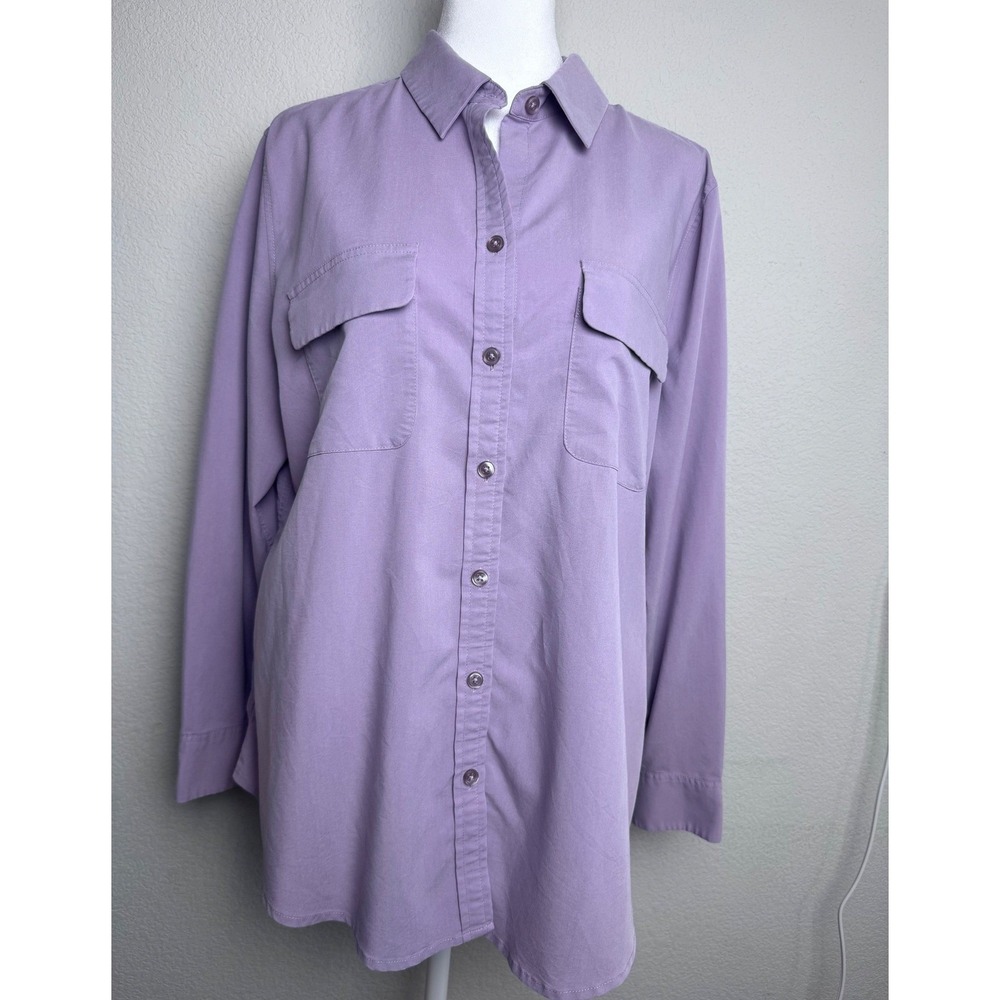 Chico's Purple Modal Blend Button Down Shirt Long Sleeve Utility Pocket Size 2
